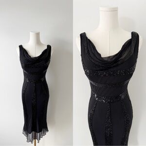 Vintage black 100% silk beaded dress